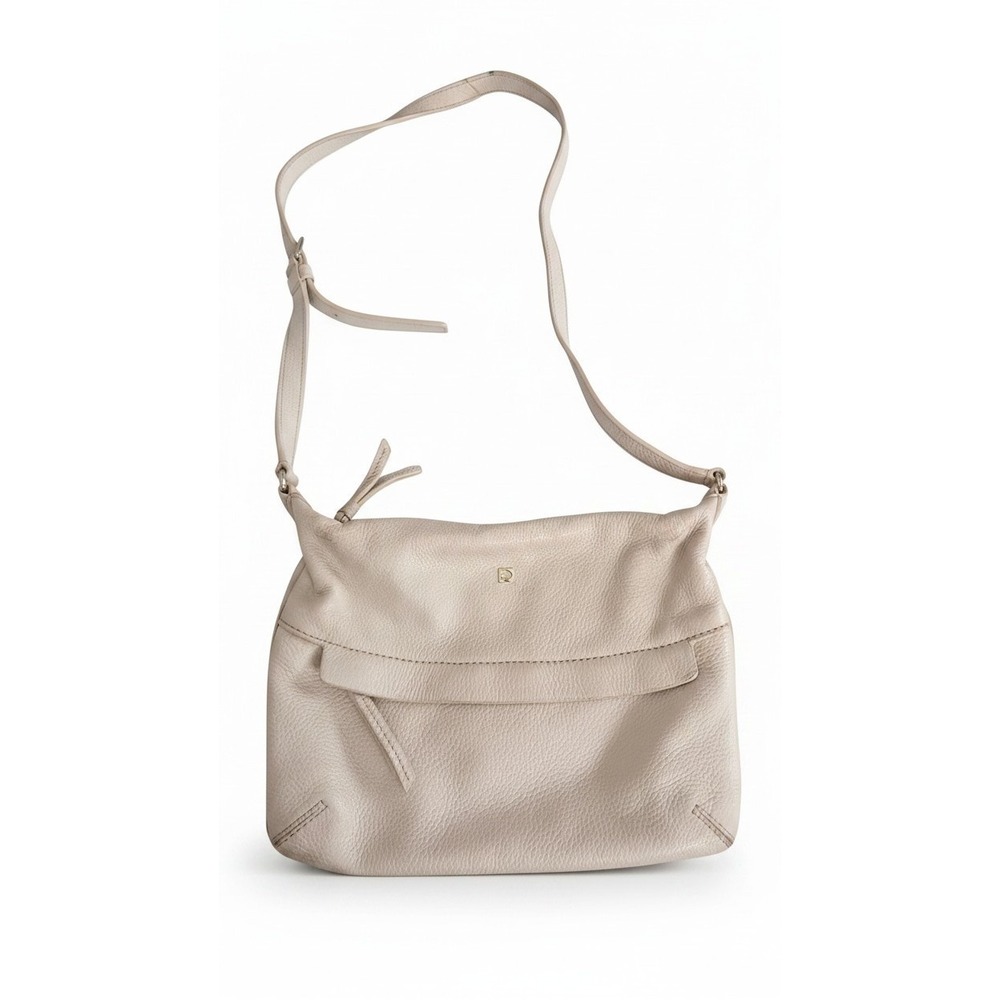Kate Spade New York Beige Pebbled Leather Crossbody Bag Gold Logo Front Pocket‎